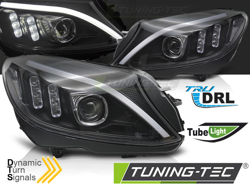 Koplampen - voor Mercedes W205 2014-2018 - TUBE LED - zwart