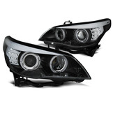 Koplampen Xenon D1S geschikt voor BMW E60/E61 2005-2007 - LED CCFL angel eyes - zwart