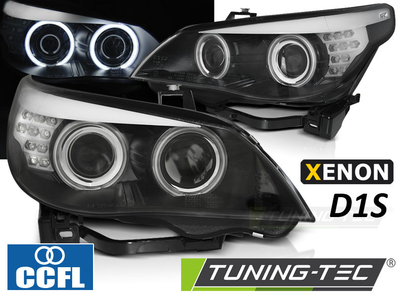 Koplampen Xenon D1S - voor BMW E60/E61 2005-2007 - LED CCFL angel eyes - zwart