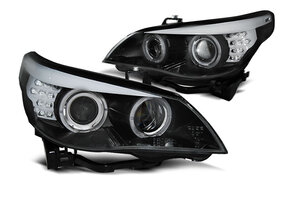 Koplampen Xenon D1S geschikt voor BMW E60/E61 2005-2007 - LED angel eyes - zwart