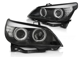 Koplampen Xenon D2S - voor BMW E60/E61 2003-2004 - LED CCFL angel eyes - zwart