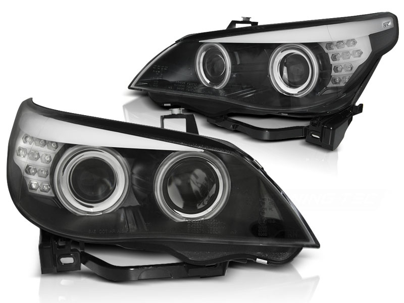 Koplampen Xenon D2S - voor BMW E60/E61 2003-2004 - LED CCFL angel eyes - zwart