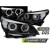 Koplampen Xenon D2S - voor BMW E60/E61 2003-2004 - LED angel eyes - zwart