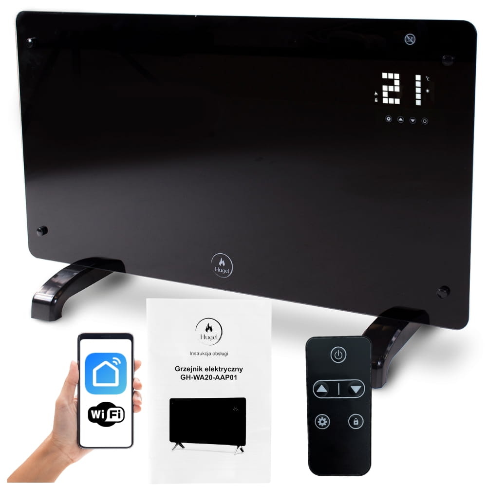 Glazen wandkachel 2000W - Zwart - Glas - Sterk