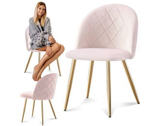 Fluwelen eetkamerstoel roze goud - Poederroze - Gouden poten - Glamour