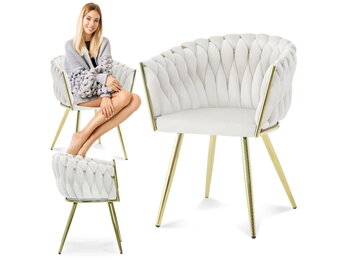 Fluwelen eetkamerstoel - crèmewit - geweven fluweel - 45x60x85cm