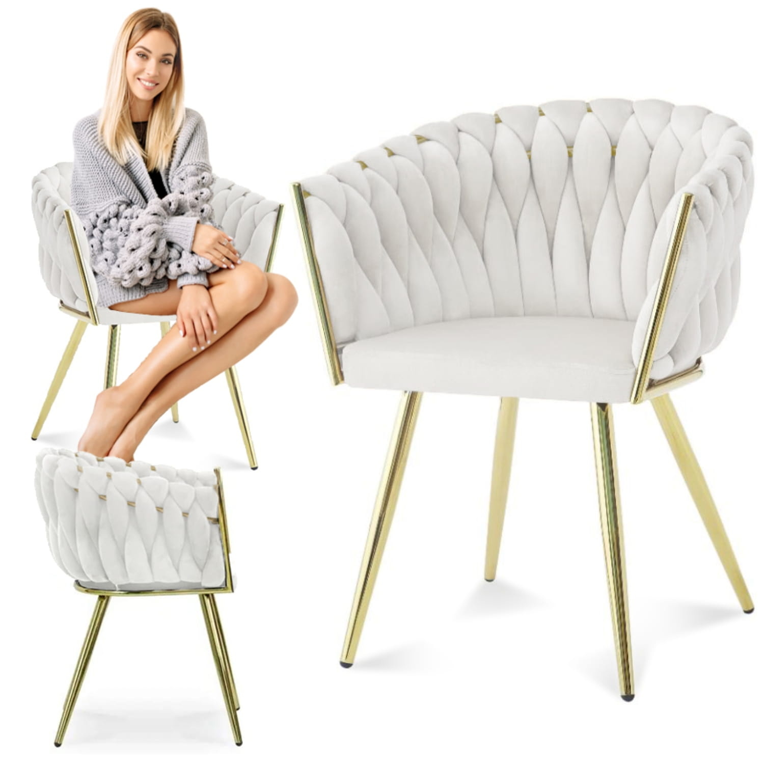 Fluwelen eetkamerstoel - crèmewit - geweven fluweel - 45x60x85cm