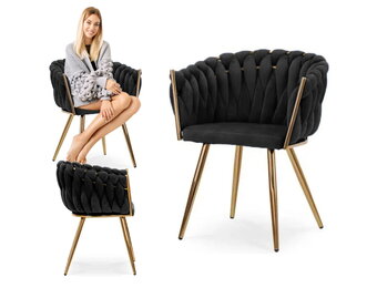 Fluwelen cocktailstoel zwart - Gestoffeerd - Geweven - Spaans - 62x54x79cm