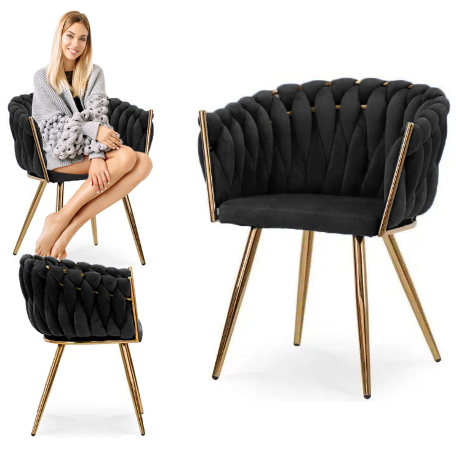 Fluwelen cocktailstoel zwart - Gestoffeerd - Geweven - Spaans - 62x54x79cm