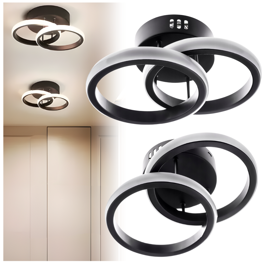 Led plafondlamp dubbele ring - 2 LED-ringen - zwart - 26x17 cm