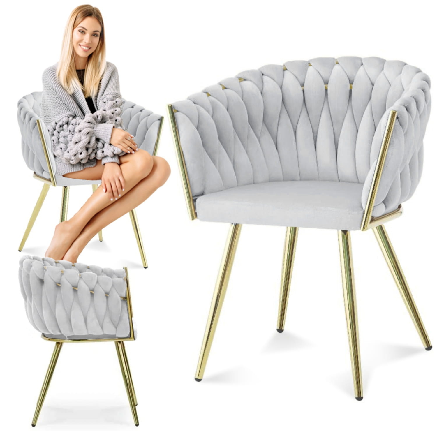 Fluwelen eetkamerstoel duifgrijs - Geweven fluweel - Gestoffeerd - 45x60x85cm