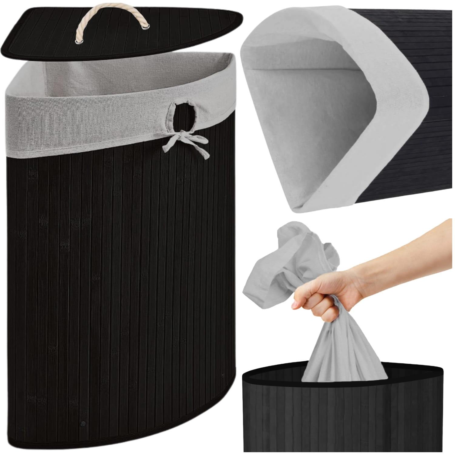 Zwarte bamboe wasmand 60 liter - Hoekmodel