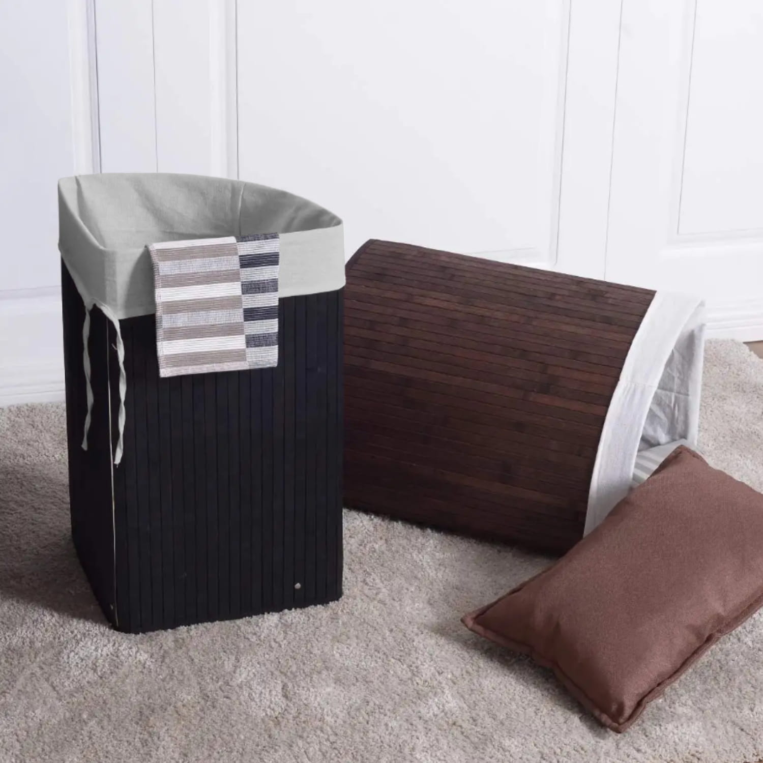 Zwarte bamboe wasmand 60 liter - Hoekmodel