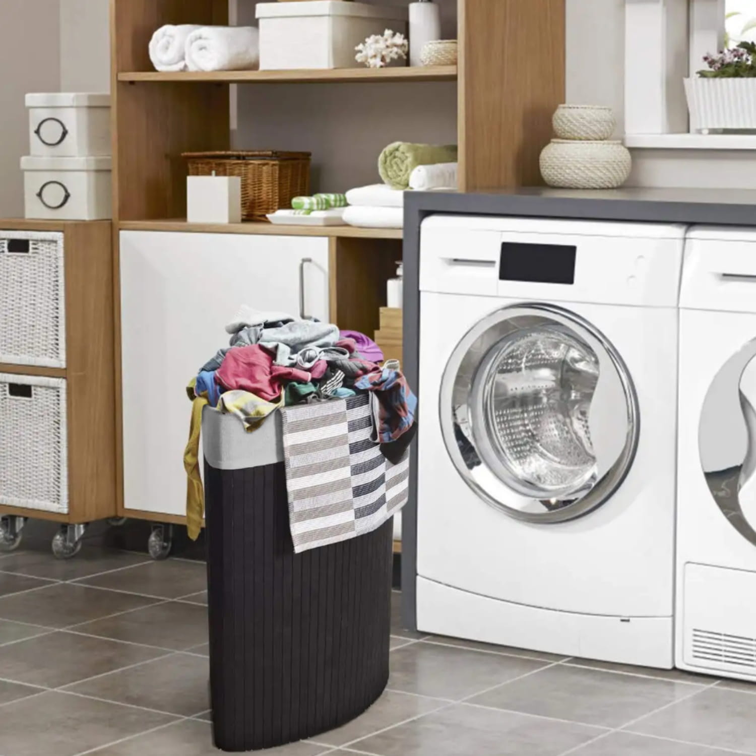 Zwarte bamboe wasmand 60 liter - Hoekmodel