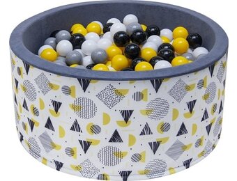 Ballenbak - stevige ballenbad -90 x 40 cm - 200 ballen Ø 7 cm - geel, wit, grijs en zwart