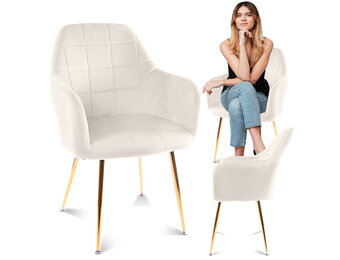 Fluwelen eetkamerstoel wit - fluweel - gestoffeerd - 100x45x55 cm