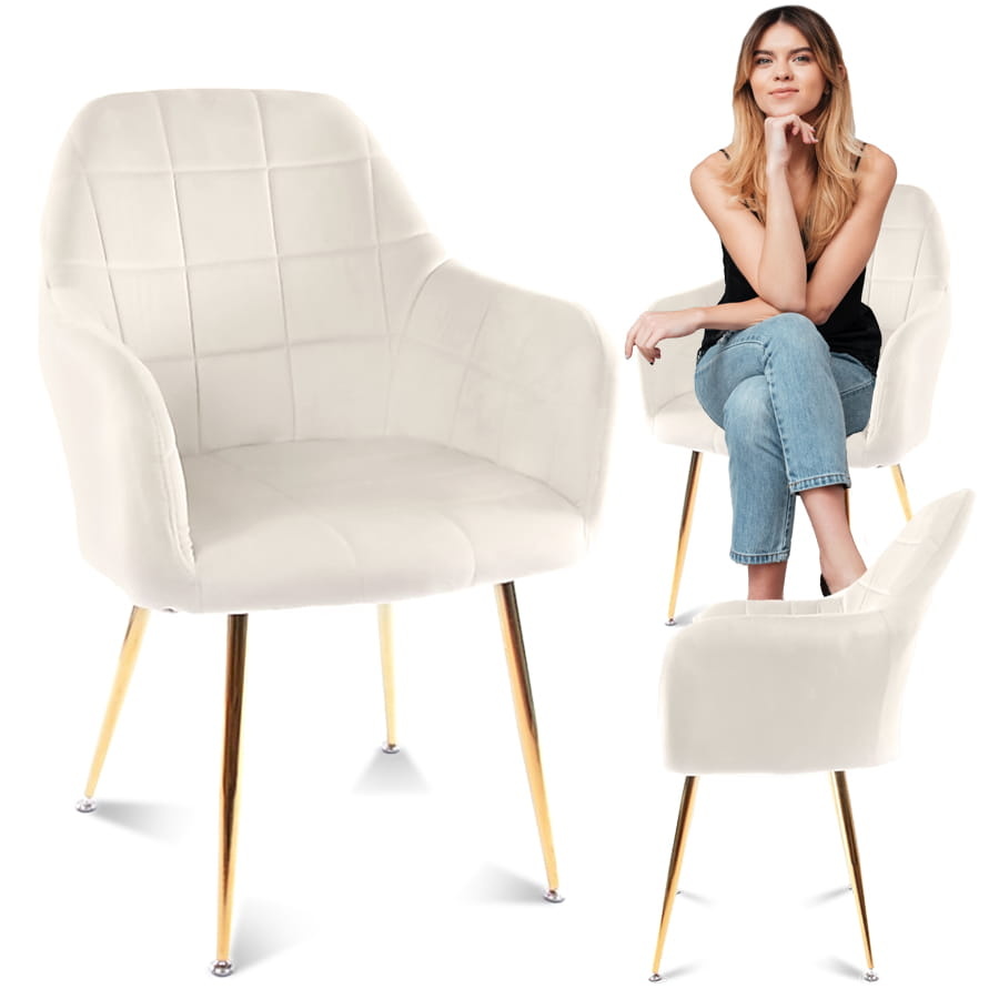 Fluwelen eetkamerstoel wit - fluweel - gestoffeerd - 100x45x55 cm