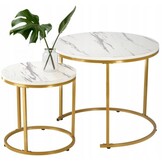 Salontafel set rond - marmer stijl - goud wit