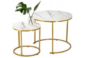 Salontafel set rond - marmer stijl - goud wit