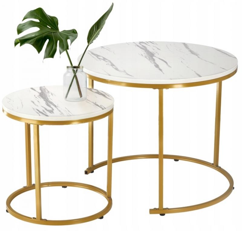 Salontafel set rond - marmer stijl - goud wit