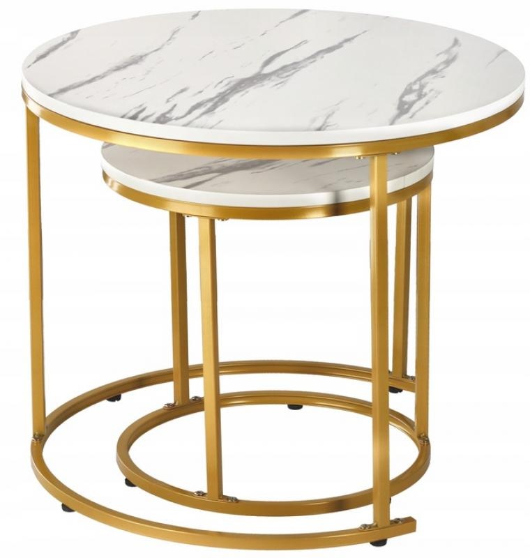 Salontafel set rond - marmer stijl - goud wit