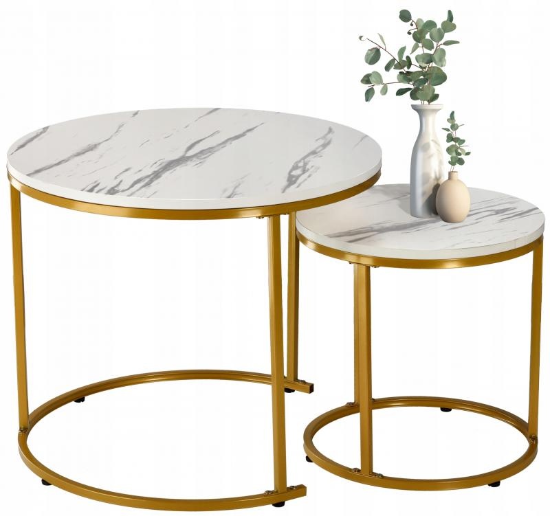 Salontafel set rond - marmer stijl - goud wit