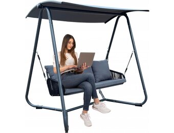 Tuinschommelbank - gevlochten armleuningen - 180x139x185cm - antraciet