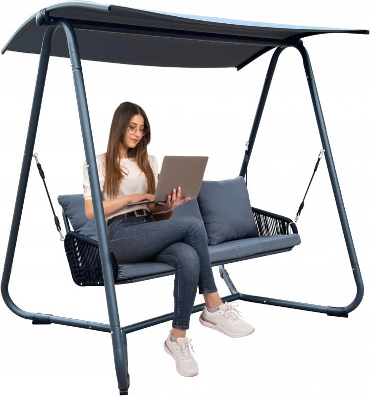 Tuinschommelbank - gevlochten armleuningen - 180x139x185cm - antraciet