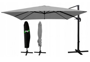 Zweefparasol met hoes - grijs - 3x4 m