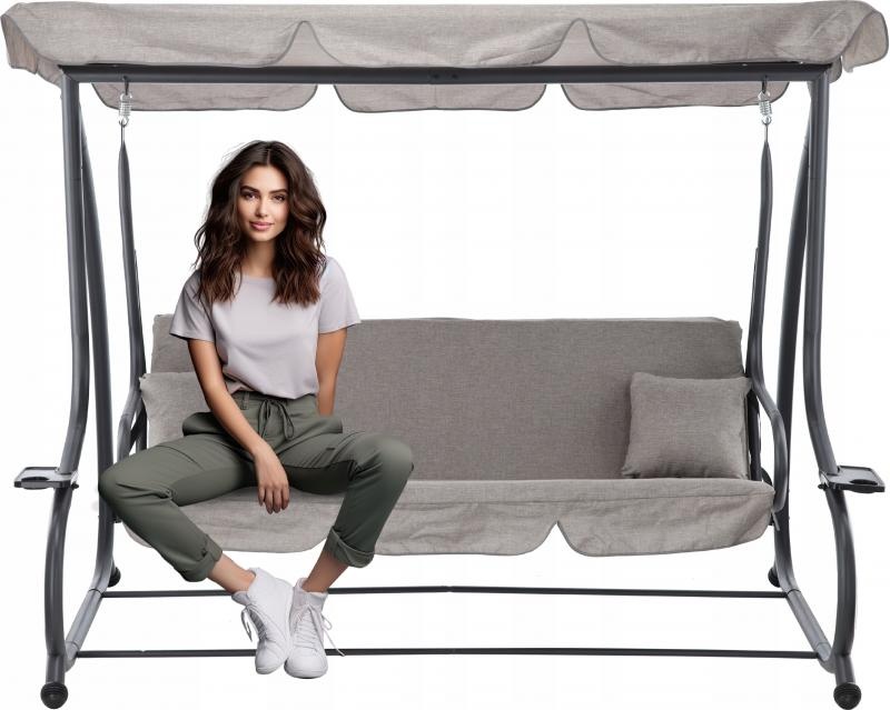 Tuinschommelbank - Grijs - Ligfunctie - 210x120x170cm