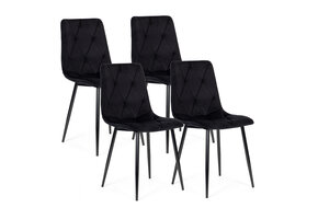 Fluwelen eetkamerstoelen zwart - Gewatteerd - Set van 4