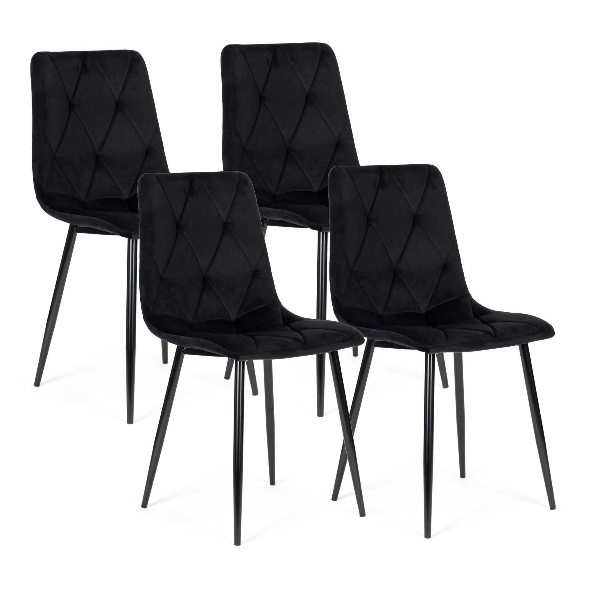 Fluwelen eetkamerstoelen zwart - Gewatteerd - Set van 4