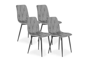 Fluwelen eetkamerstoelen - Gewatteerd - Grijs - Set van 4