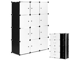 Modulaire kledingkast - zwart - 12 vakken - 2 hangers - 144 x 106 x 36 cm