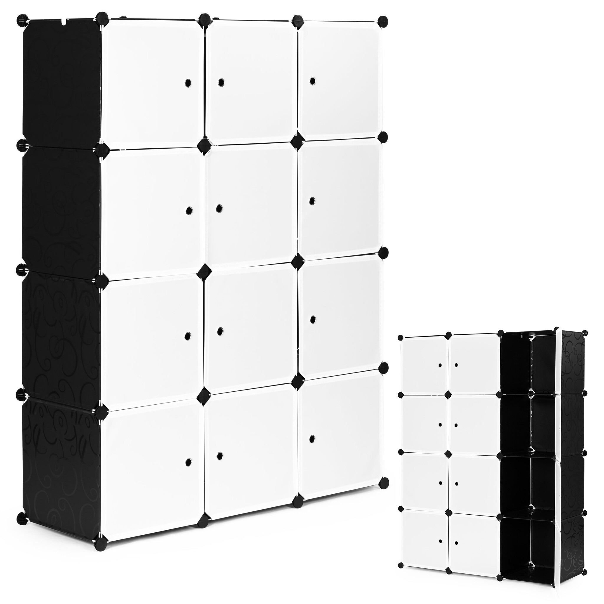 Modulaire kledingkast - zwart - 12 vakken - 2 hangers - 144 x 106 x 36 cm