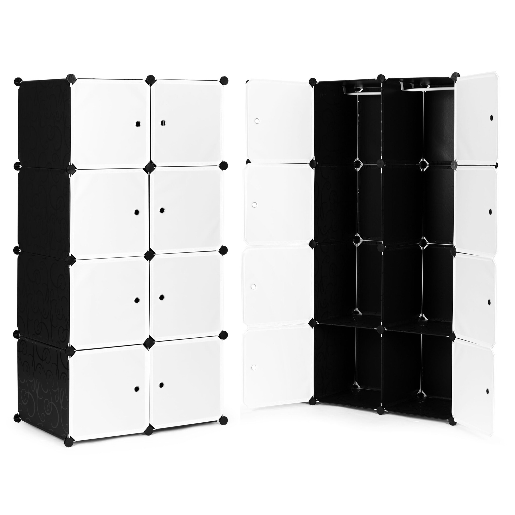 Modulaire kast zwart - Schoenen - Kleding - 8 vakken - 144 x 46 x 71 cm