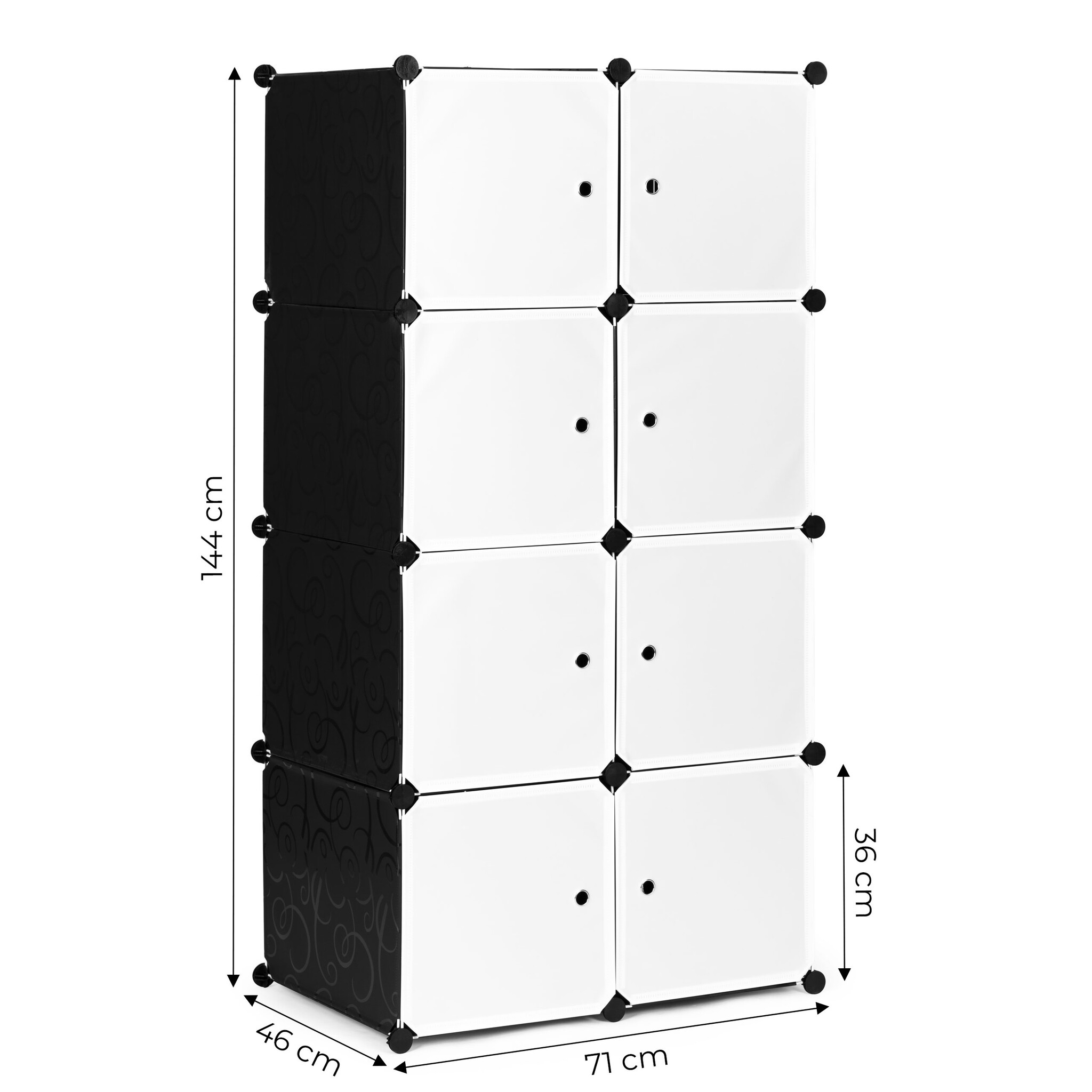 Modulaire kast zwart - Schoenen - Kleding - 8 vakken - 144 x 46 x 71 cm