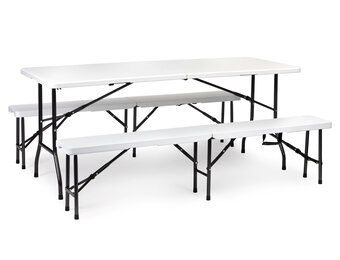 Picknicktafelset wit 180cm - Horeca - 2 banken - Banket.