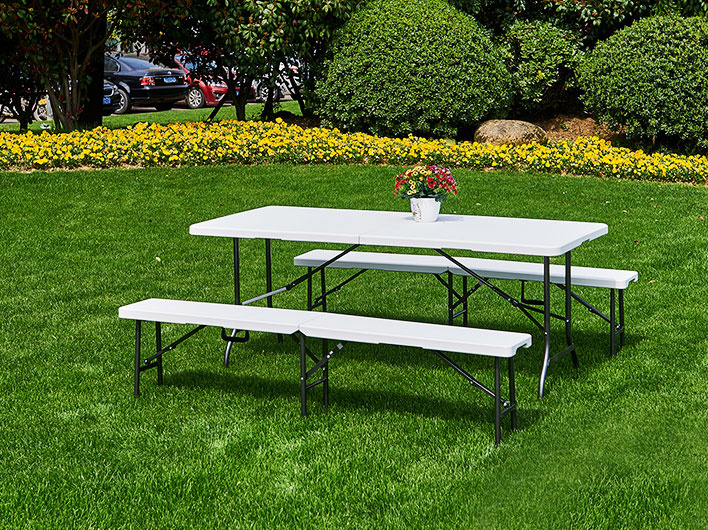 Picknicktafelset wit 180cm - Horeca - 2 banken - Banket.