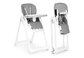 Verstelbare kinderstoel grijs met eco-lederen riemen - Hoogte verstelbaar - Dubbel dienblad