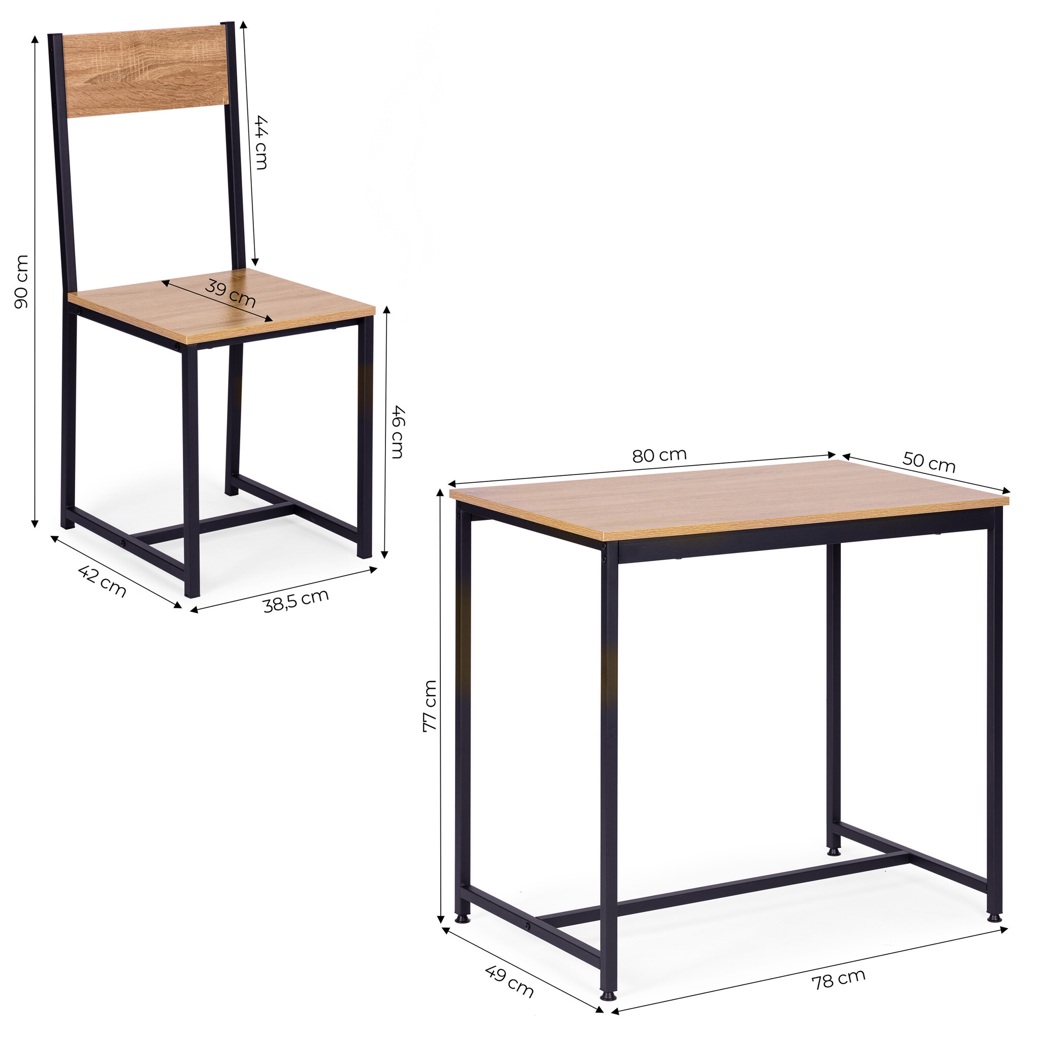Eettafel met stoelen - Metalen MDF - 2 stoelen