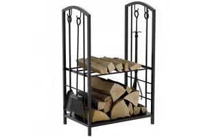 Haardhoutrek met gereedschap - Metaal - Standaard - Brandhoutmand