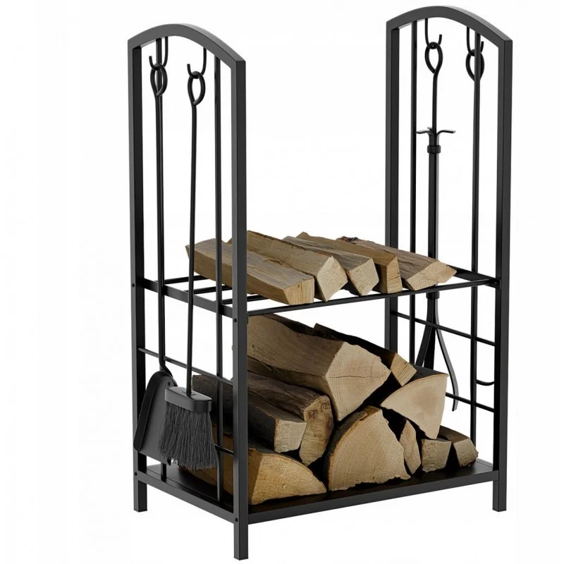 Haardhoutrek met gereedschap - Metaal - Standaard - Brandhoutmand