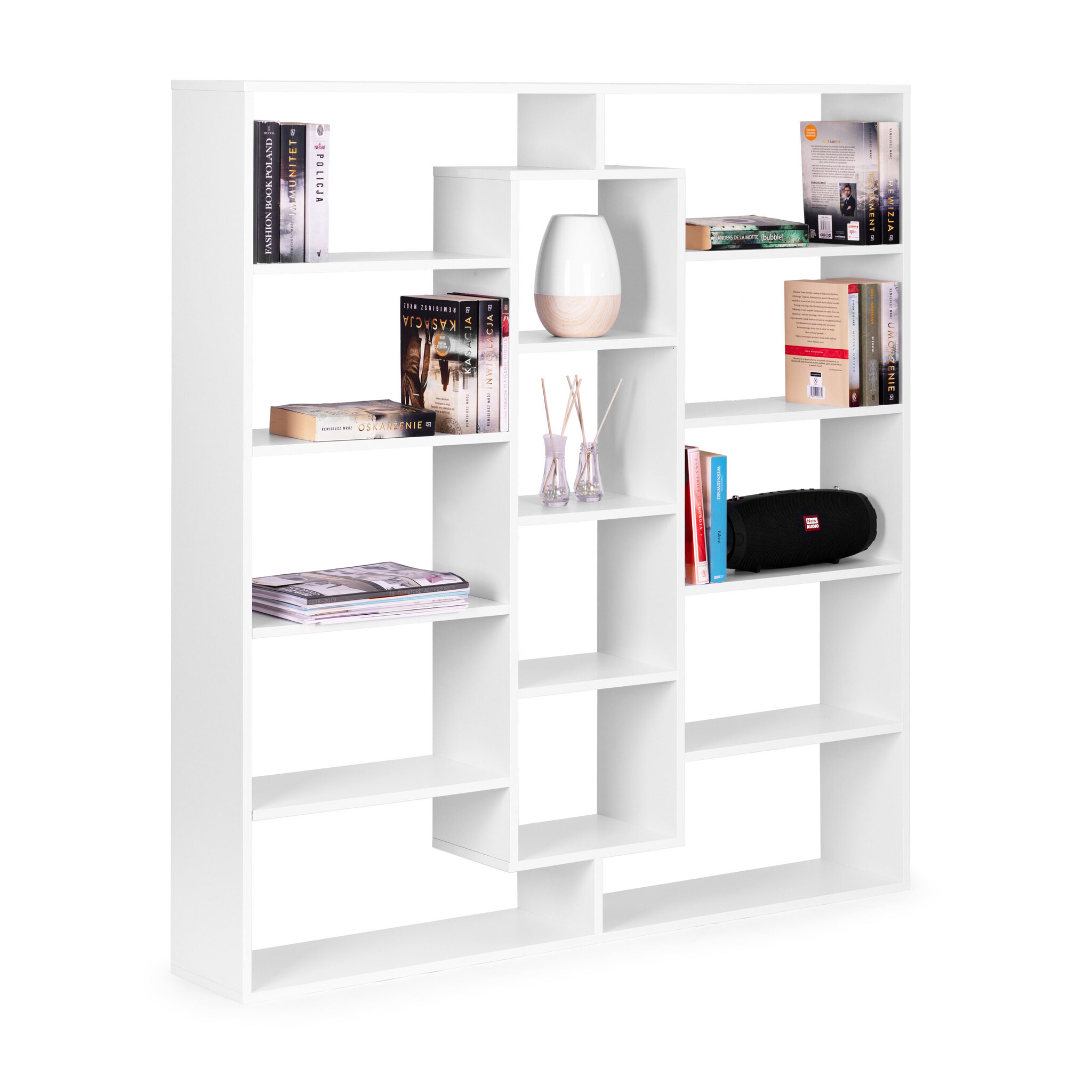 Witte boekenkast modern - 14 planken - Staand - 135x126x21cm