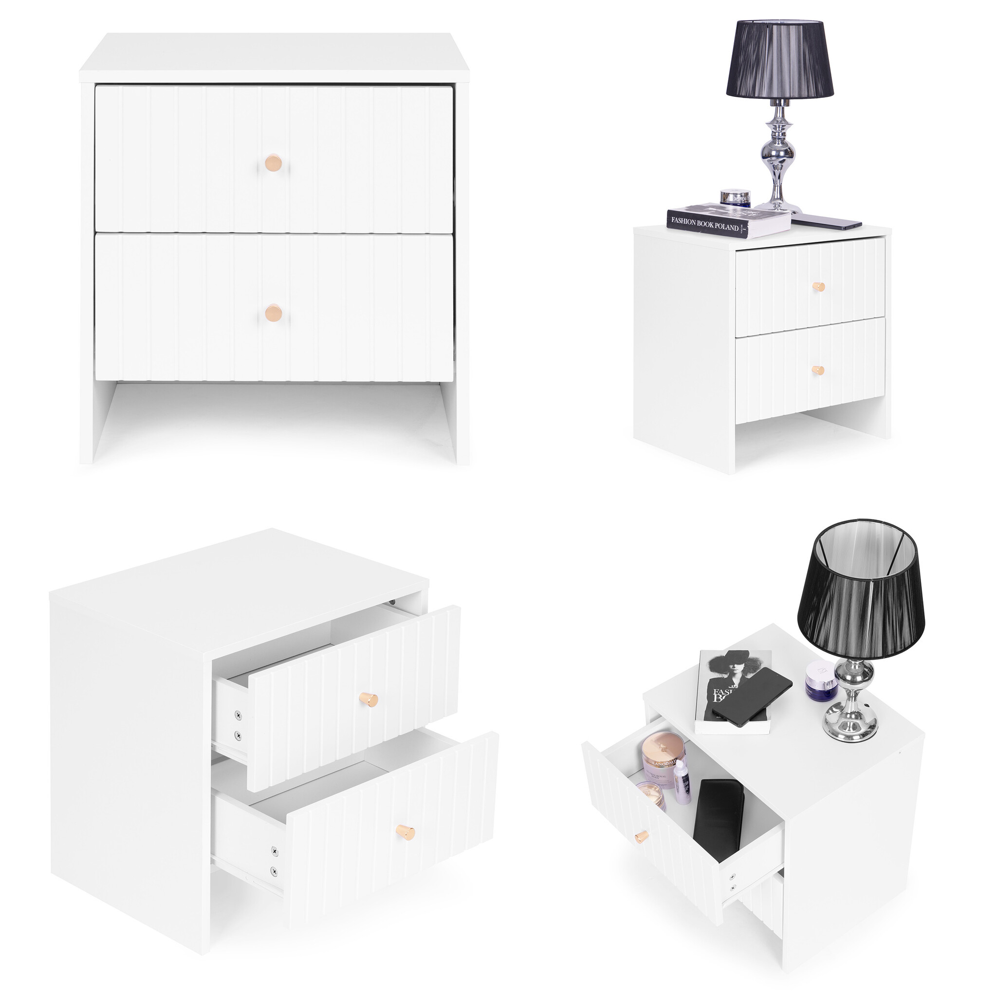 Wit nachtkastje met lades - Modern - 2 - 45 x 48 x 35 cm