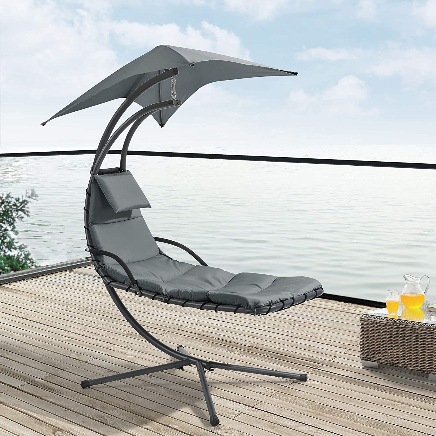 Hangstoel met standaard - grijs - tuinschommel - hangfauteuil