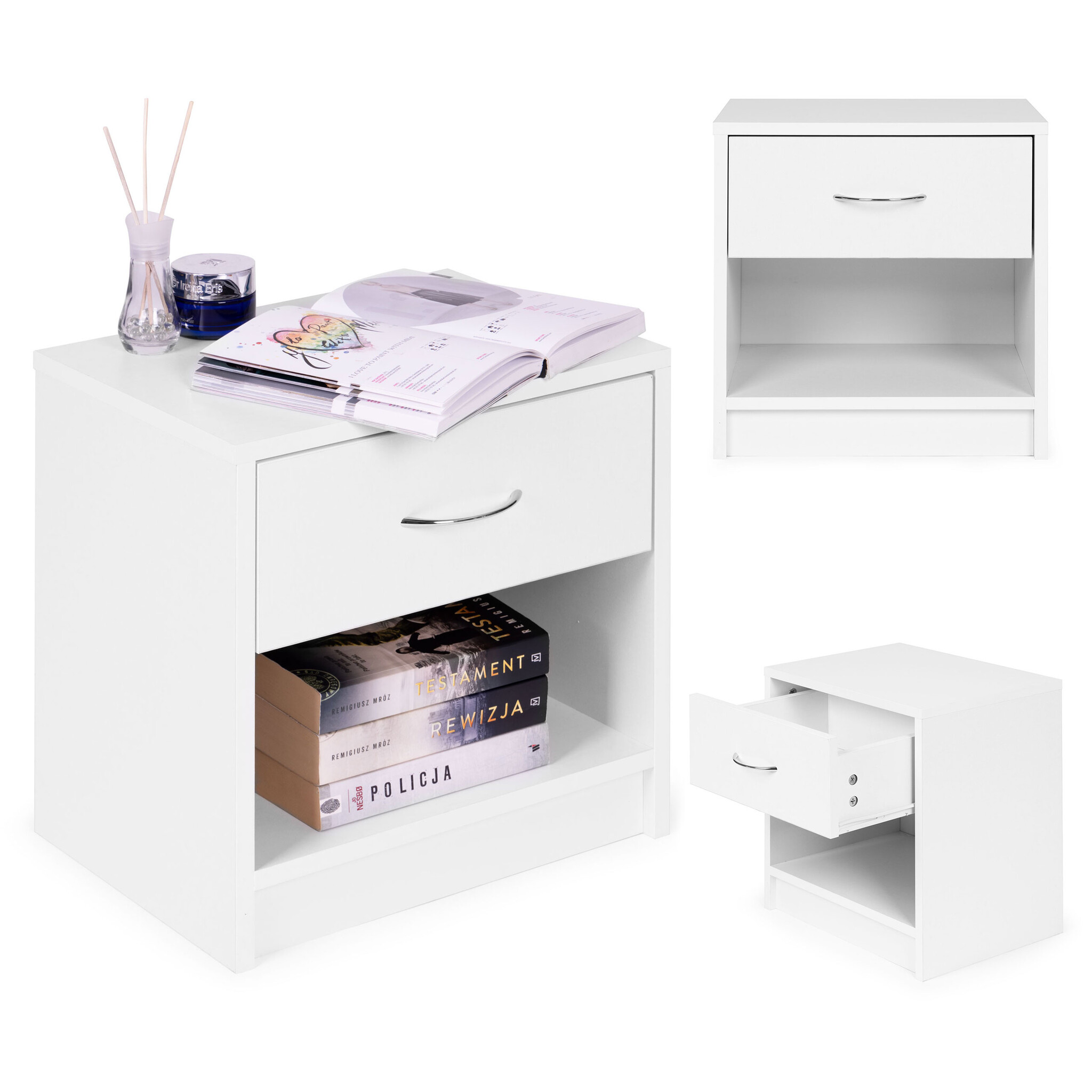 Wit nachtkastje met lade - Modern - 41x28x39cm