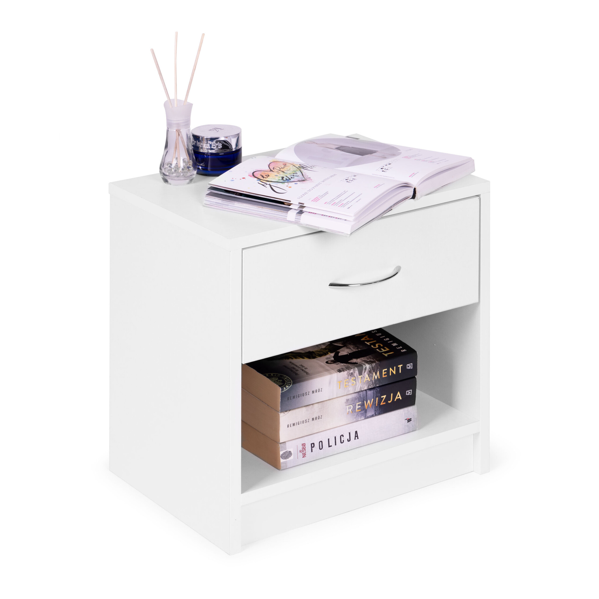 Wit nachtkastje met lade - Modern - 41x28x39cm