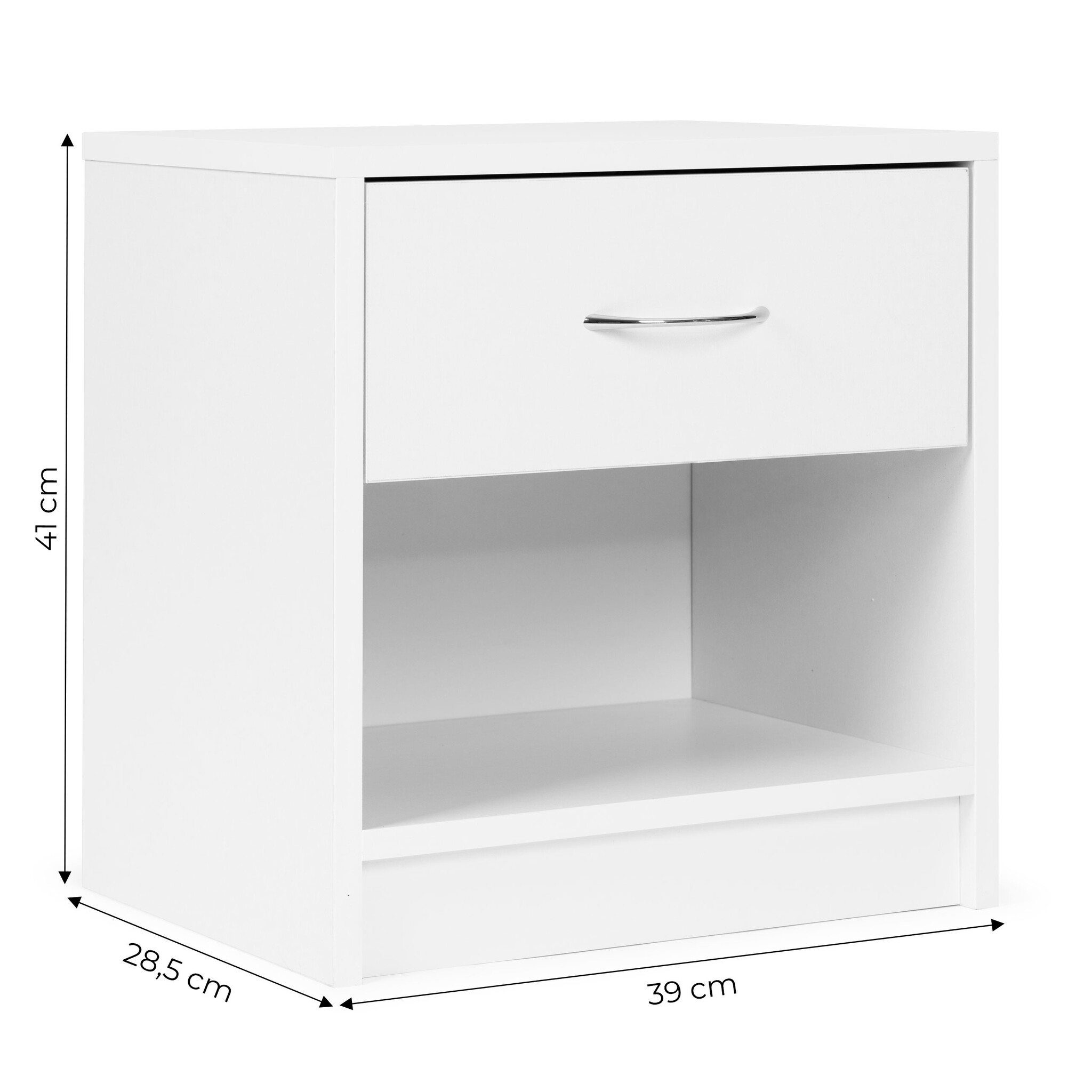 Wit nachtkastje met lade - Modern - 41x28x39cm