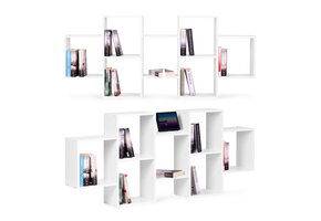 Moderne witte wandplank - 8 planken - 148x65x21 cm